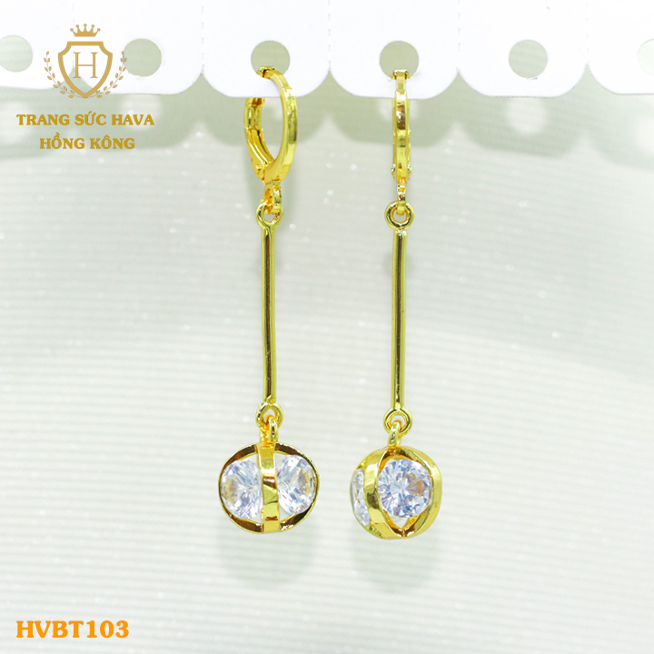 Ear rings, earrings female designs long applique white stone, titanium plating Gold non 24k real high-end (not tarnish Black)-jewelry Hava Hong Kong style fashion