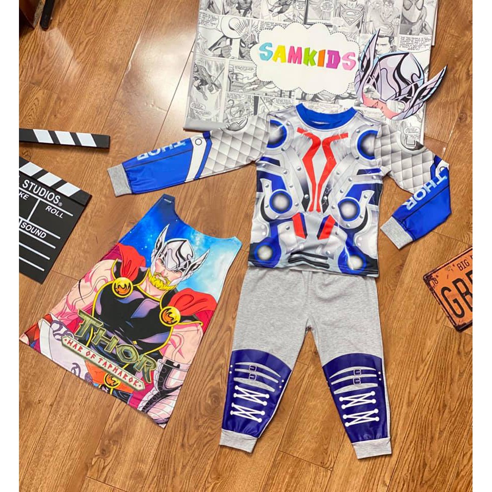 [] quần áo thor dài tay kèm choàng và mặt nạ - hàng samkids việt nam