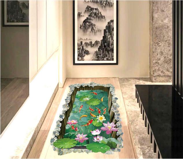 [HCM]Decal trang trí tường - Hồ Cá Vuông 3D mẫu 02