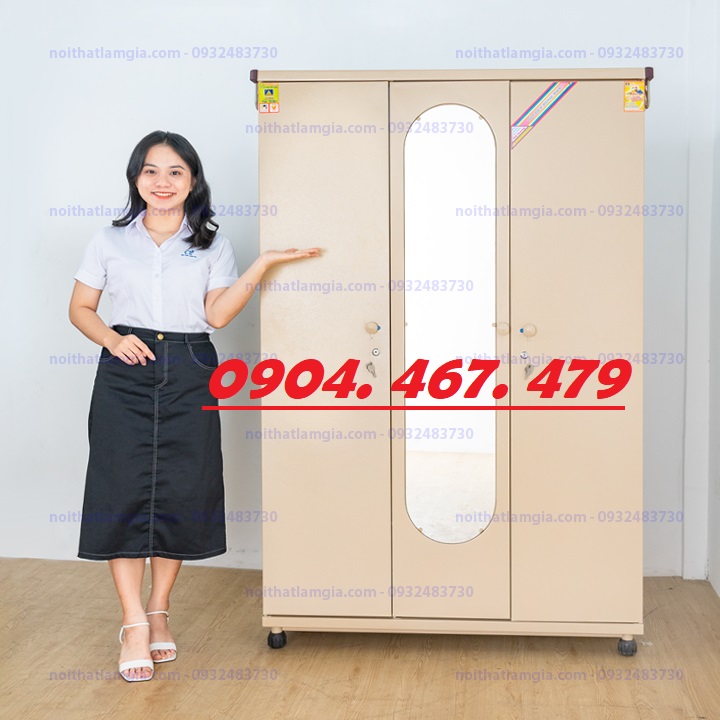 Tủ sắt trung hưng 3 cánh màu cà phê - hàng mới 100%