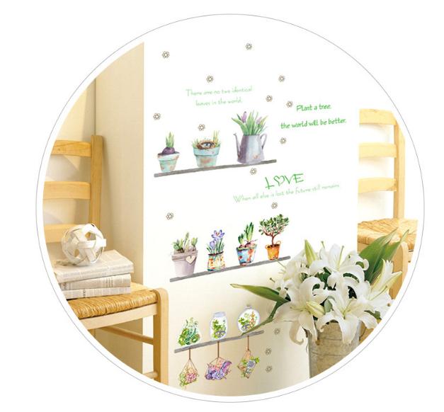 Decal trang trí nhiều chậu cây hoa cổ điển