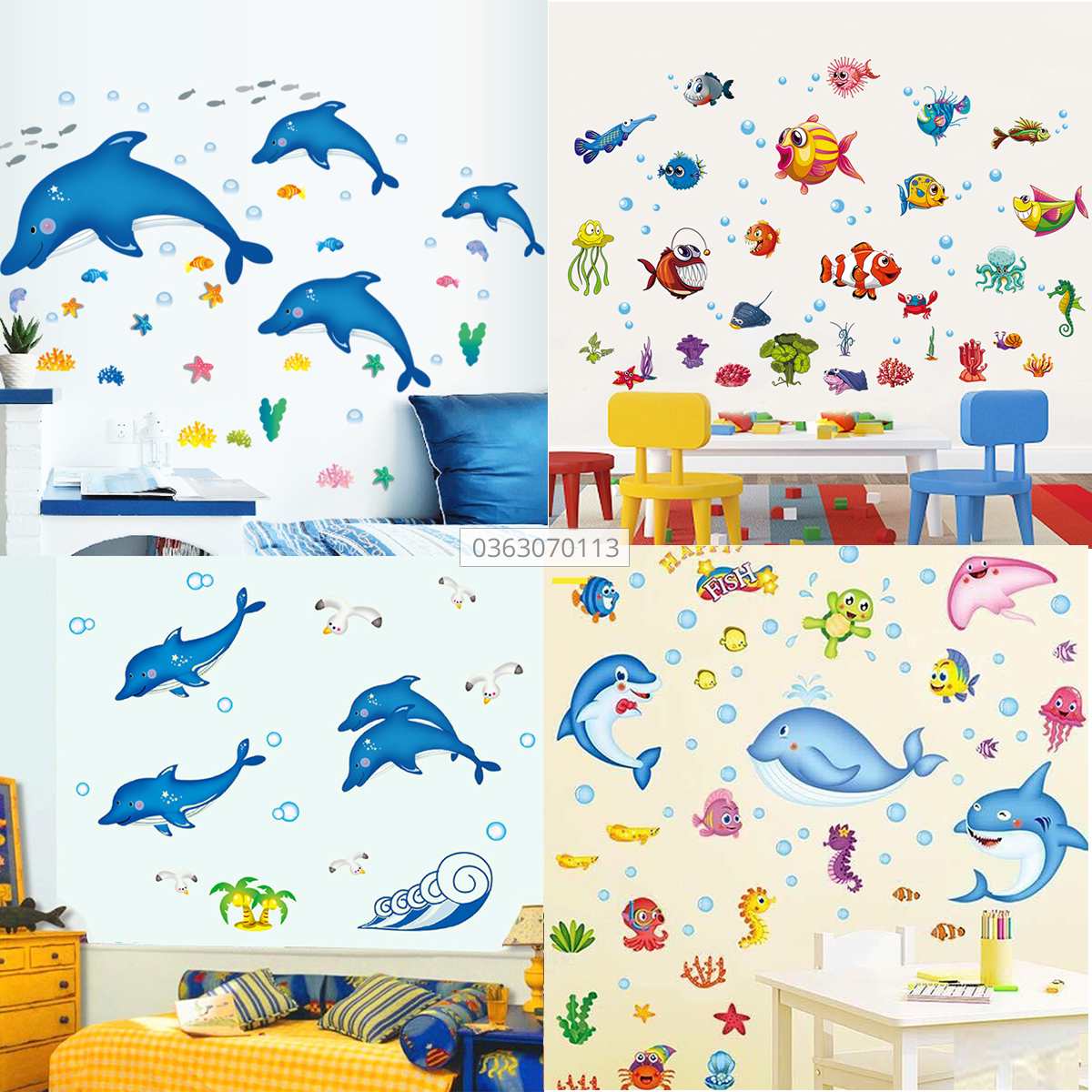 Decal dán tường cá và động vật dưới nước