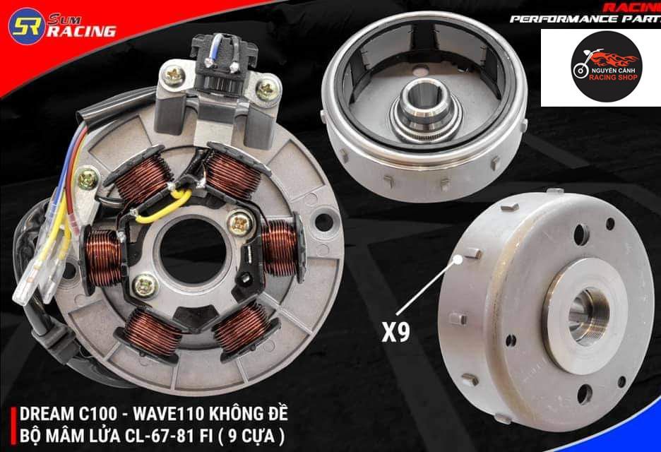 Bộ lửa không đề fi 9 cựa vô lăng mâm lửa 6 cục xe 67-xe 81-xe cl-xe dream, hàng tốt