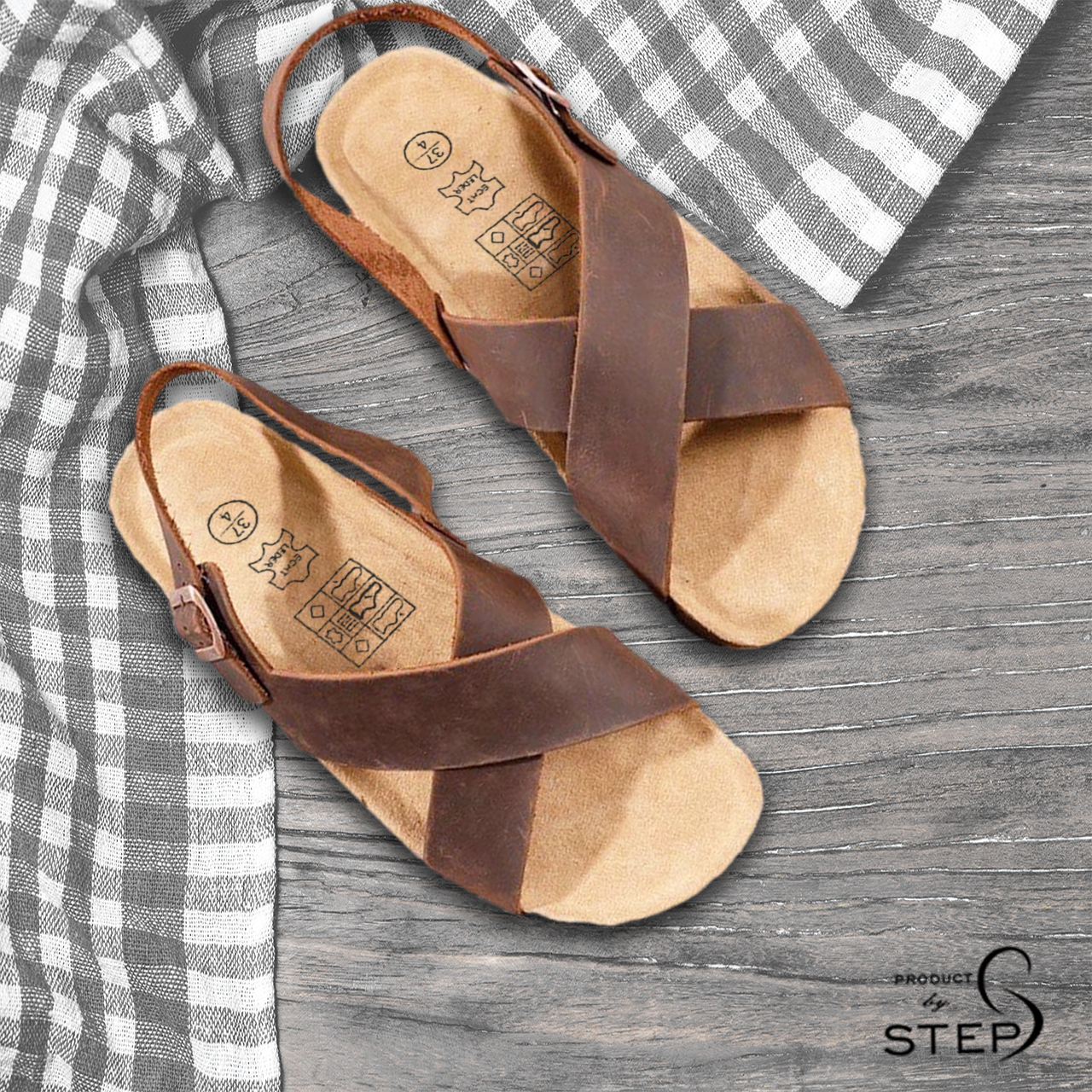[Sandal} Giày đế trấu Da thật Quai chéo (Size 35-45)