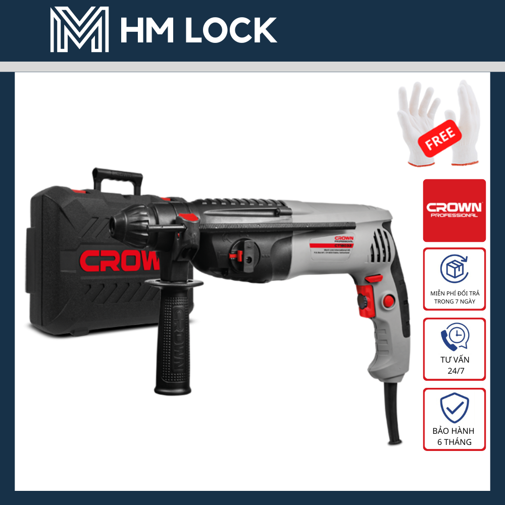 26mm máy khoan búa 850w crown - chuyên dùng khoan tường, bê tông, sắt, thép - ct18032 bmc - hm lock