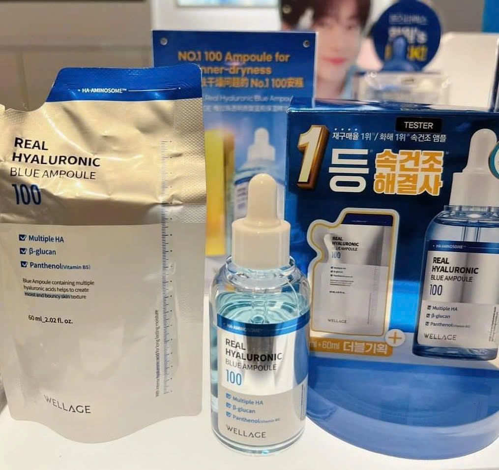 Serum HA tươi + B5 Wellage Rea Hyaluronic Blue Ampoule