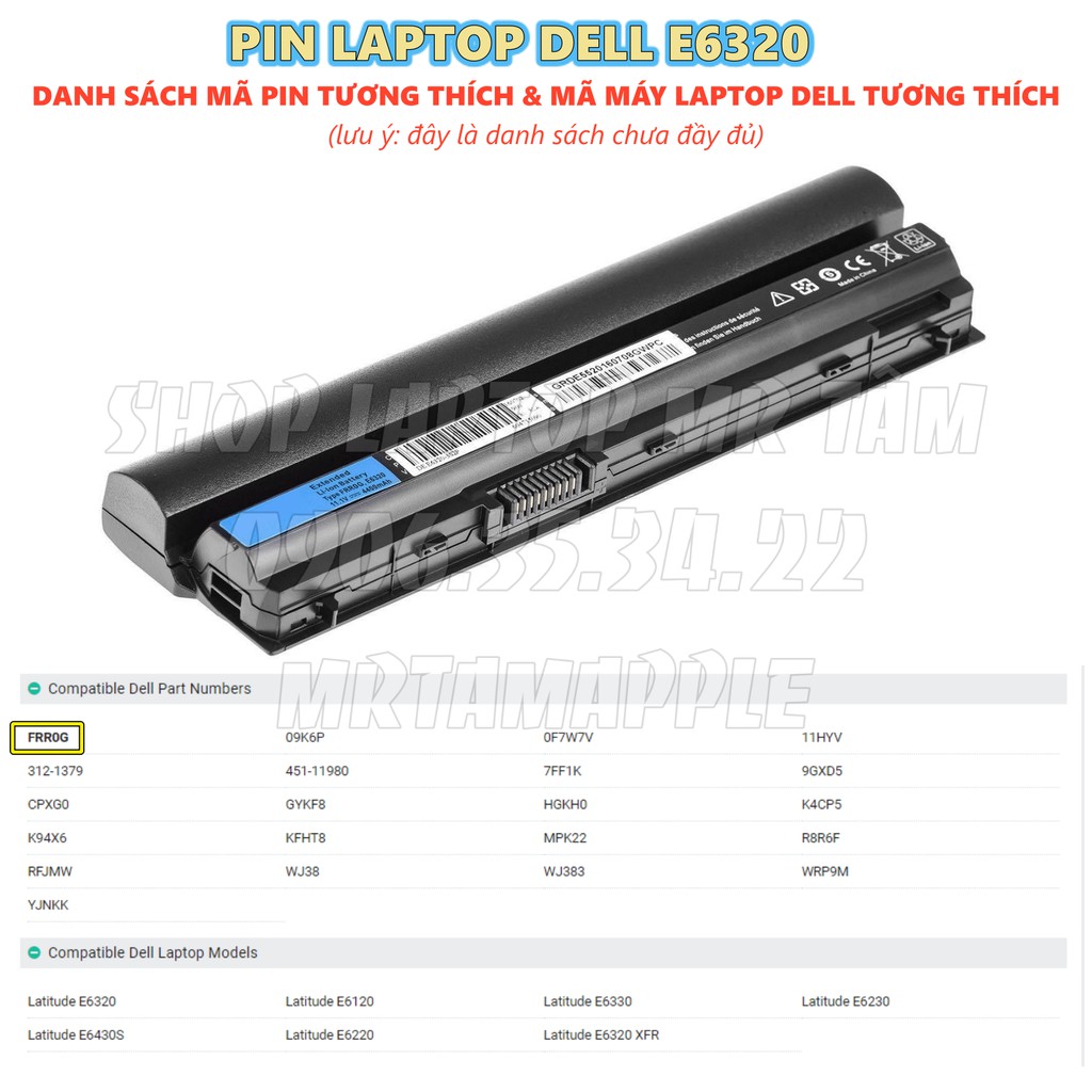 PIN LAPTOP DELL E6320 (FRR0G) - 6 CELL dành cho Latitude E6220 E6320 E6230 E6330 E6430s