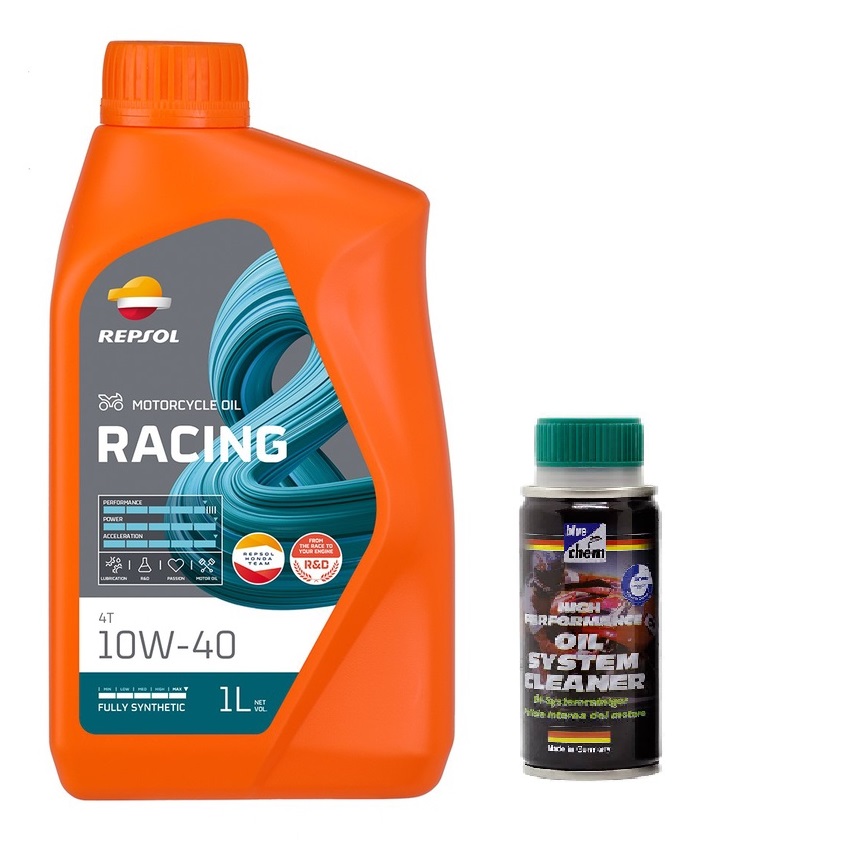 Nhớt repsol racing 10W40 và súc động cơ bluechem. vệ sinh súc động cơ Bluechem kết hợp nhớt Repsol racing 10W40 giá ưu đãi khách tùy chọ phân loại