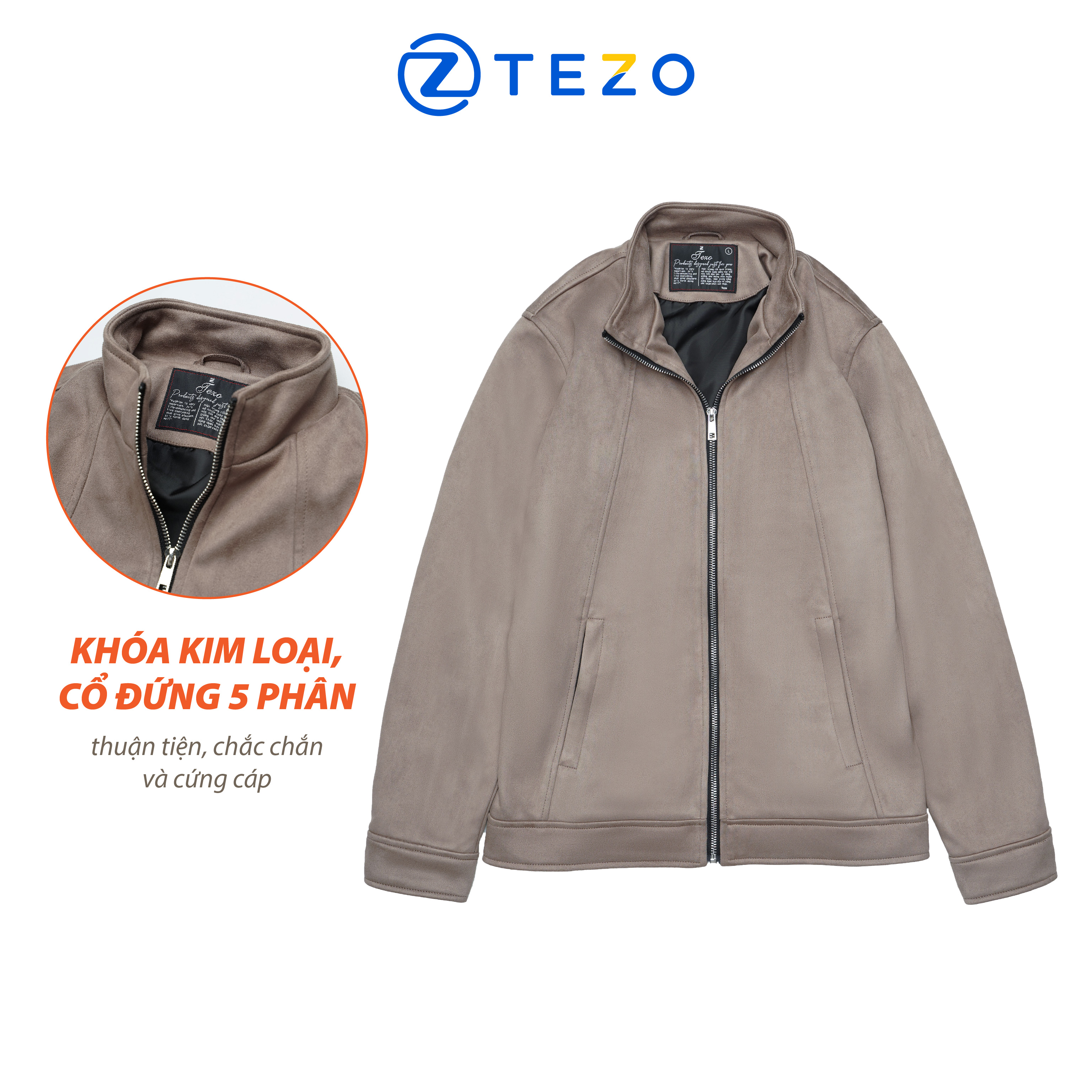 Áo khoác nam áo da lộn cao cấp cổ 5 phân lót lụa Tezo 22AD5T001