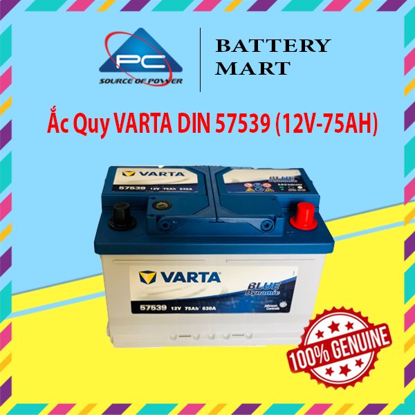 Bình ắc quy 12v-75ah, ắc quy varta din 57539