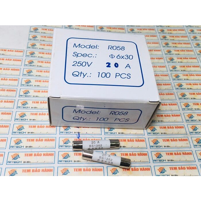 Cầu chì sứ r058 20a 250v bs1362 6x30mm
