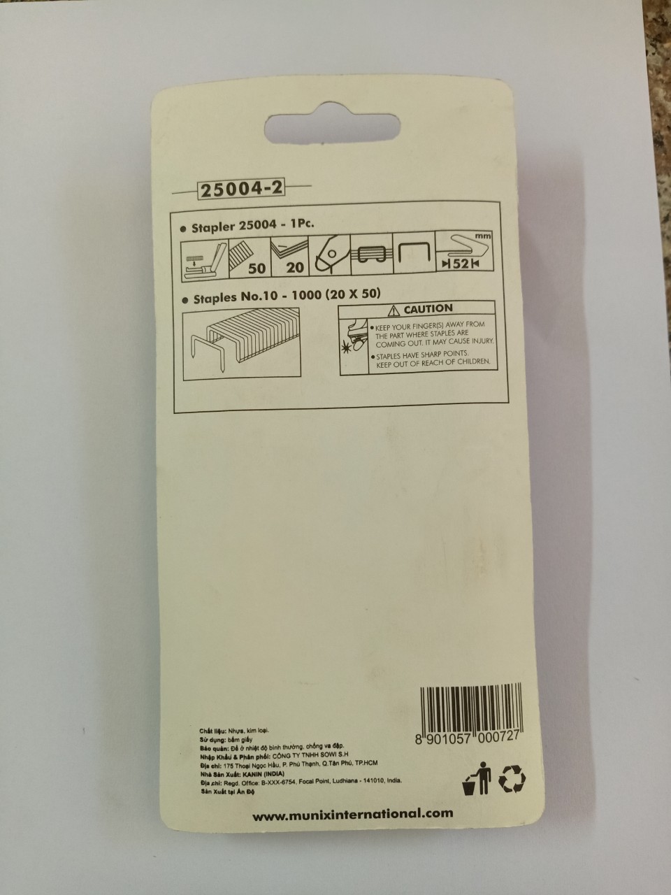 [HCM]Bấm kim số 10 Ấn Độ Munix 25004 (tặng 1 hộp kim bấm số 10)