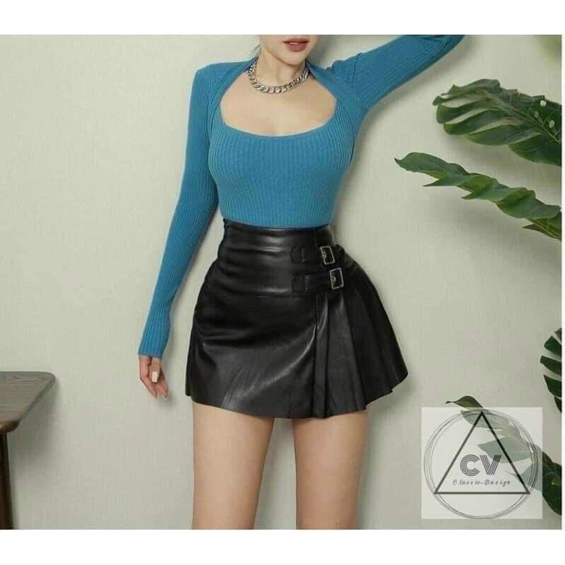 Áo Croptop THUN CROPTOP FORM VỪA PHỐI MÀU CỰC DỄ THƯƠNG MỘC 1999 STORE Cổ vuông thun gân nữ tay dài dáng ôm Hàn Quốc