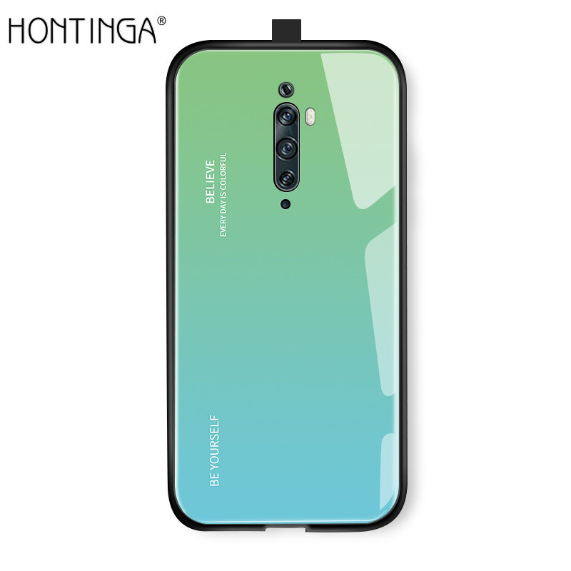 Hontinga For OPPO Reno 2F Case Luxury Aurora Rainbow Casing Gradient Series Reno2 F Case Shockproof Tempered Glass Phone Cases Back Cover