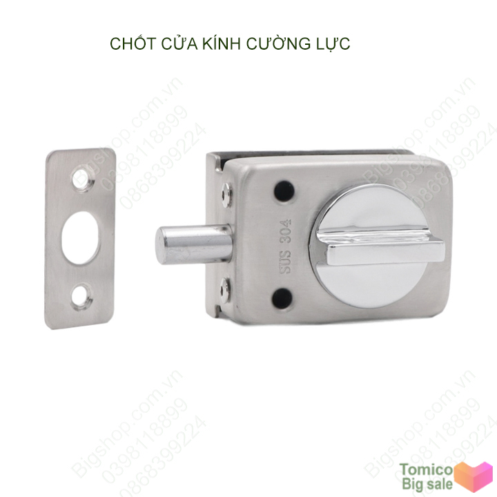 Chốt cửa kính cường lực không khung làm bằng inox 304, vặn chốt để khóa bên trong (Sẵn kho Hà Nội)
