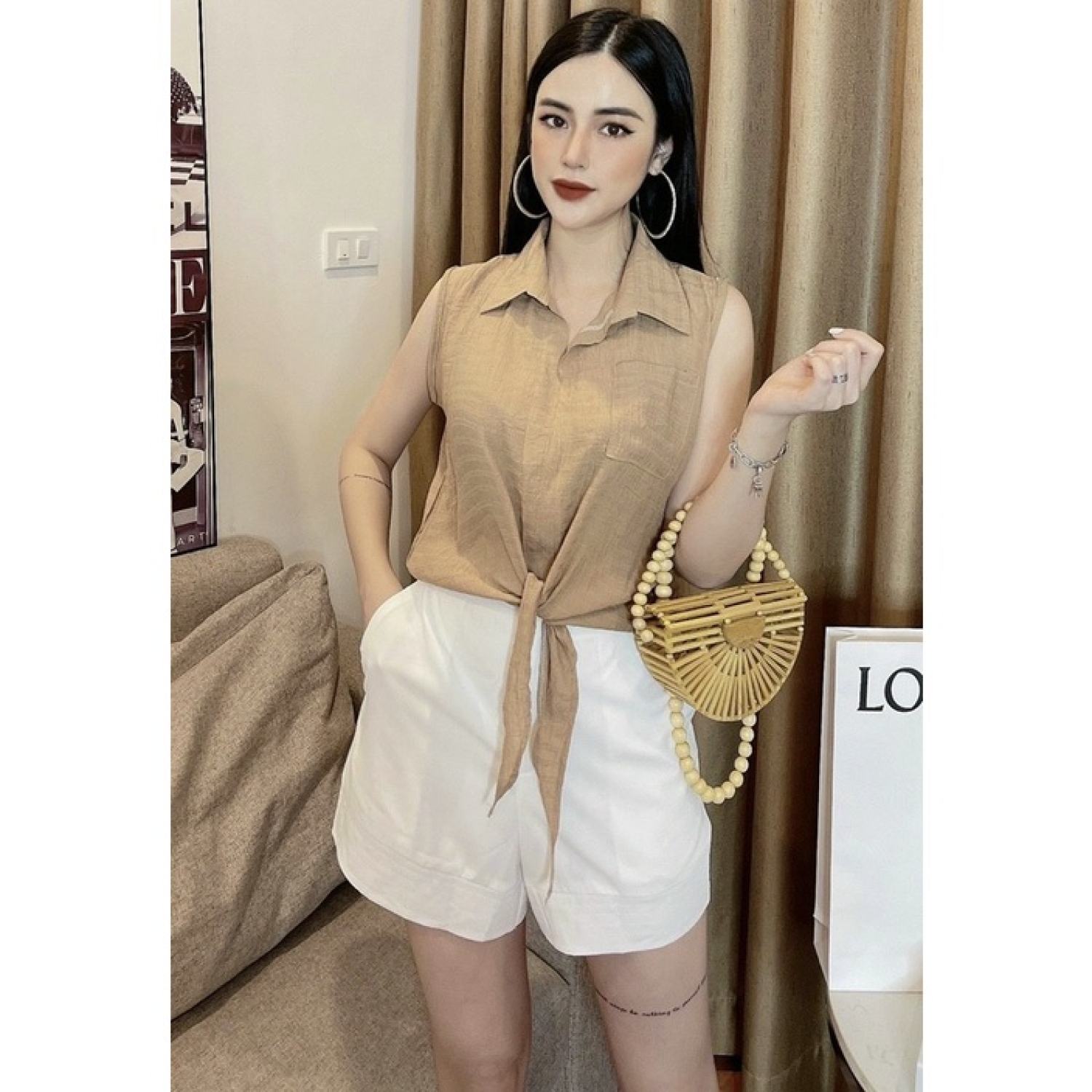 Áo sơ mi buộc vạt sát na'ch đẹp, mát