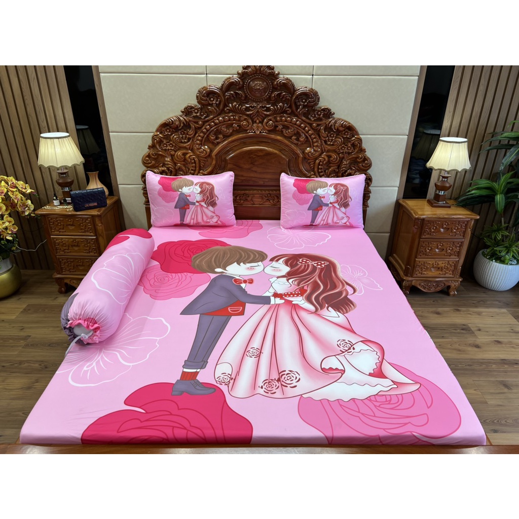 [ Drap Cưới ] Bộ ga gối thun ý mát lạnh 5D cao cấp