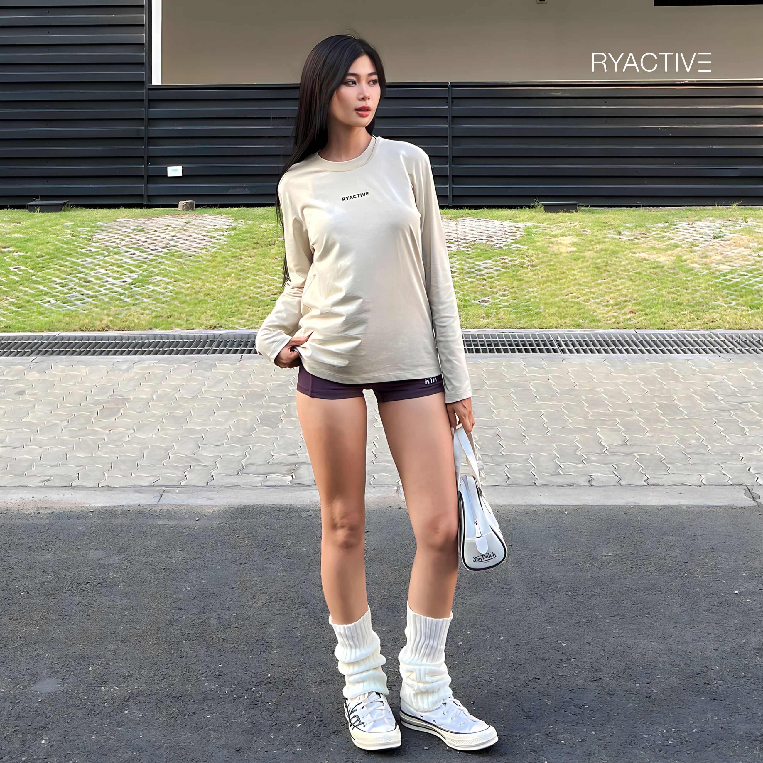 Áo thun tay dài RYACTIVE - BASIC LONGSLEEVES TEE Light Beige