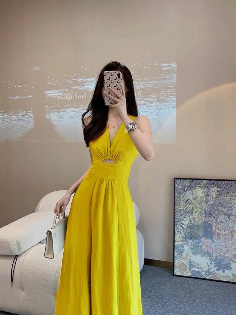 Đầm maxi dáng dài cổ v vải mịn đẹp siêu hot