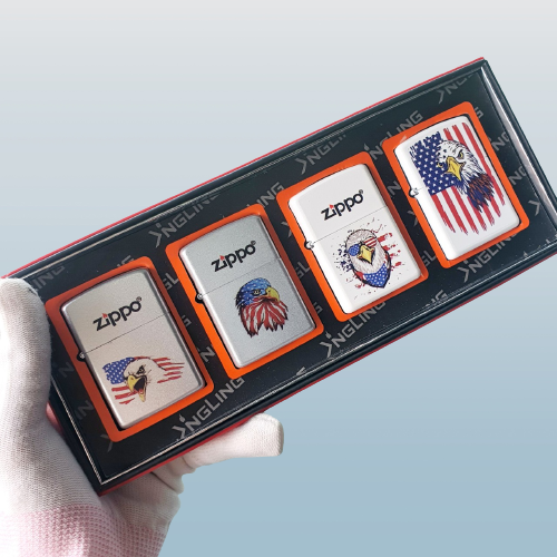 Bật Lửa Zippo Sơn Tĩnh Điện Trắng Đại Bàng Mỹ Mẫu 01 Đời A-24 ( Tặng Kèm Đá Bấc) Hộp Quẹt Zippo Sưu Tầm
