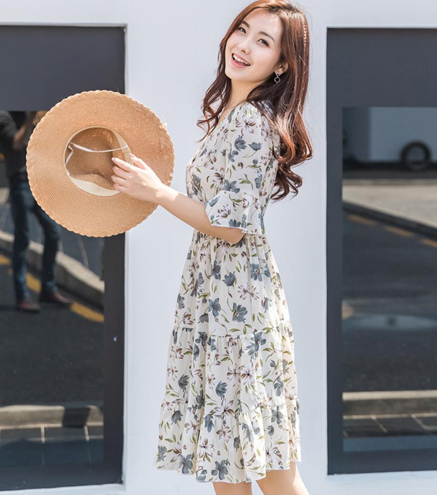 Đầm Voan Hoa Tay Lửng Duyên Dáng DN049 Shop Mây