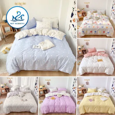 Bộ chăn ga gối cotton poly M2T Bedding trái tim tình yêu- bộ drap cotton Hàn Quốc - miễn phí bo chun ga giường