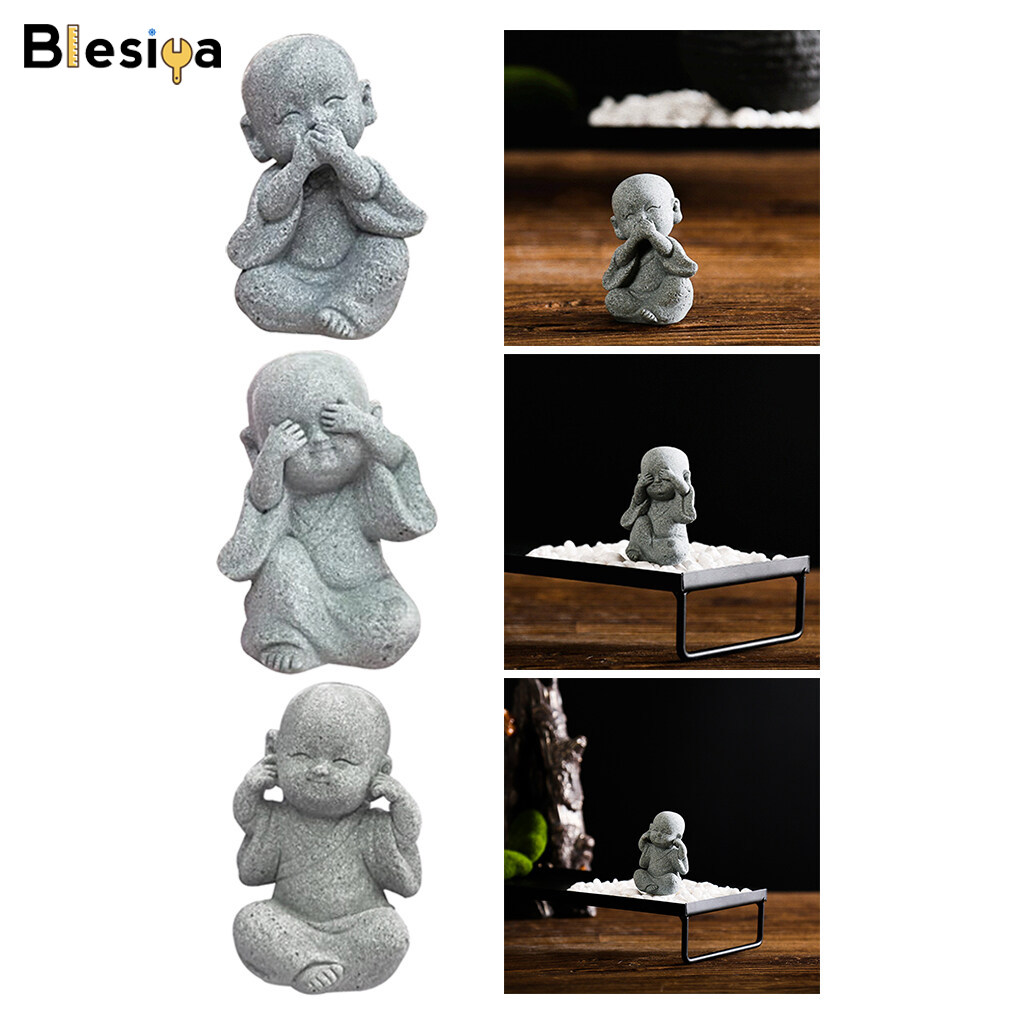 Blesiya 3 Pieces Statues of Monk, Little Buddha, Little Monk, Car Sculpture Ornaments
