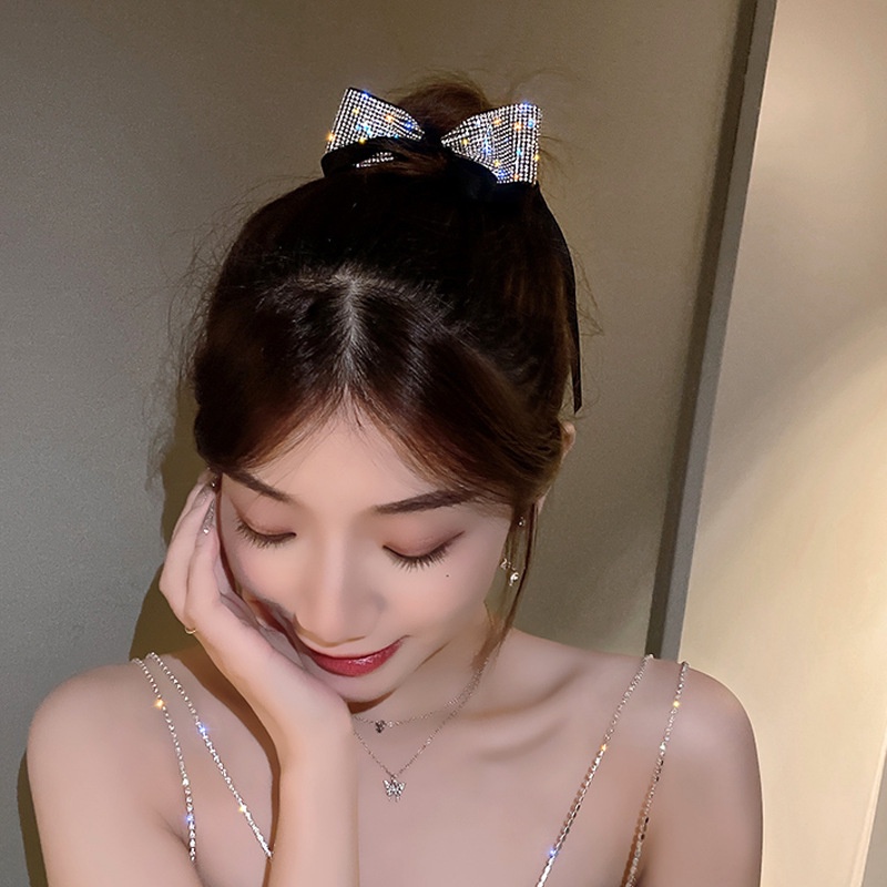 Dây Buộc Tóc Thắt Nơ Đính Đá Lấp Lánh Thời Trang Dành Cho Nữ