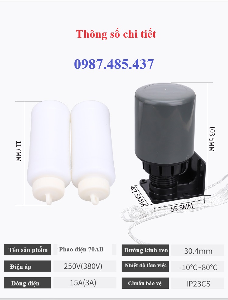 Phao điện máy bơm nước - Phao điện tự động 70AB