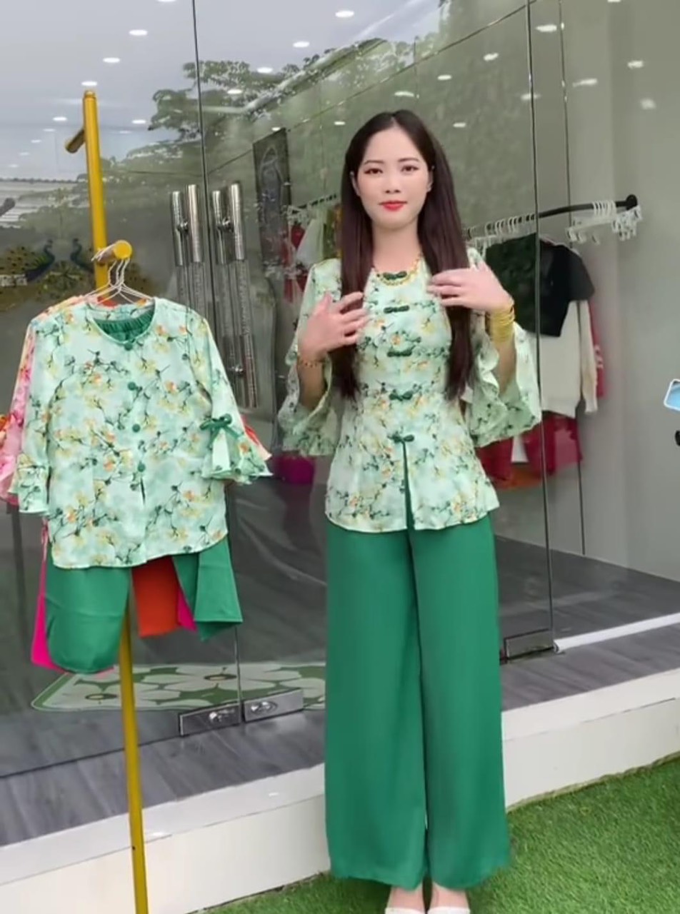 BỘ BÀ BA VẢI LỤA TAY LOE CÚC BỌC CHO MẸ VÀ BÉ GÁI