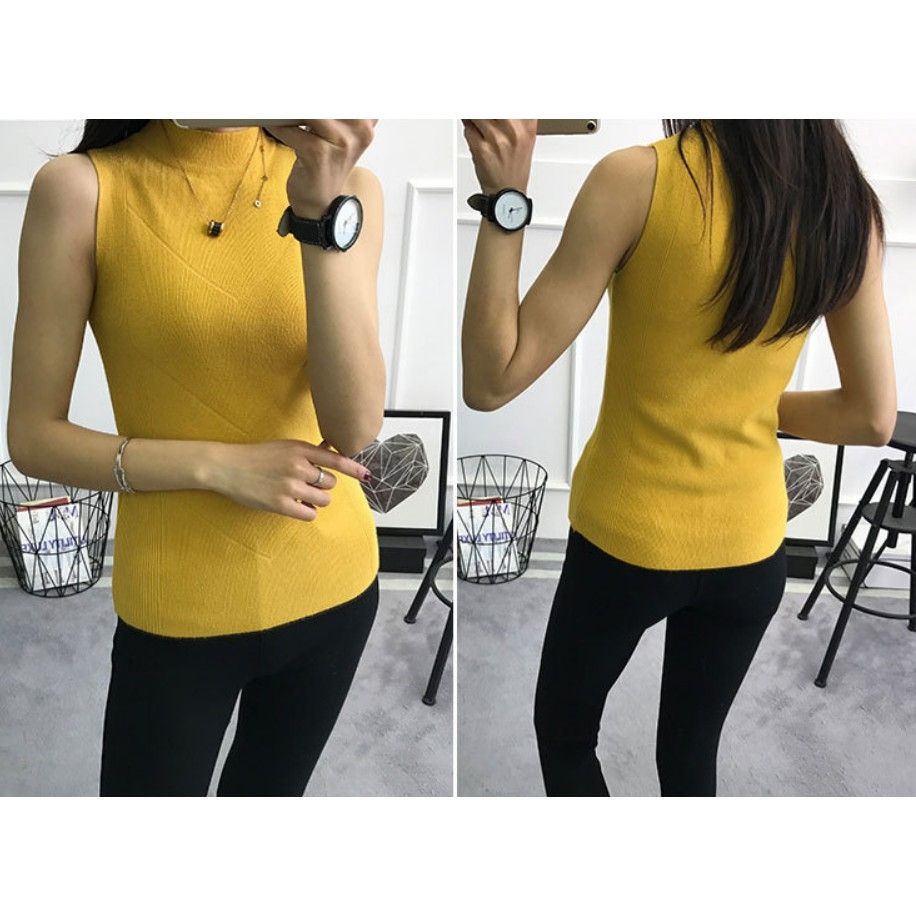 Áo thun len sát nách cổ cao mềm mịn không sù