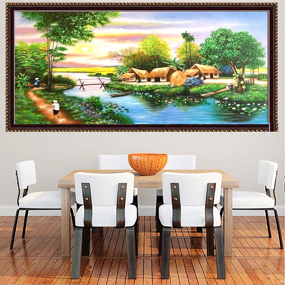 tranh thêu chữ thập phong cảnh làng quê YÊN BÌNH