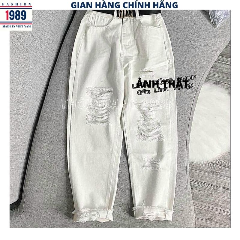 Quần jean nữ lưng cao , bò nữ rách nhiều 2 mầu ,quần bagy bò ống côn , quần jeans khỏe khoắn cá tính mặc tôn dáng trẻ chung năng động -THỜI TRANG 1989