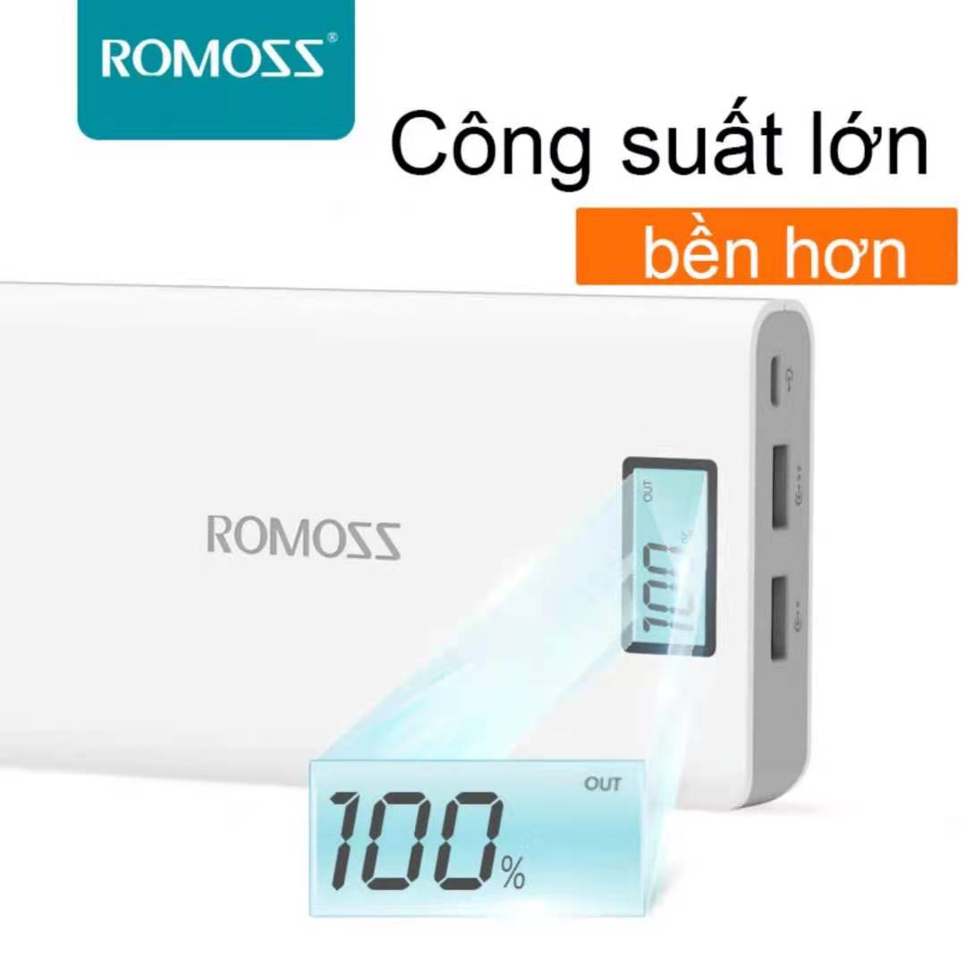 Pin sạc dự phòng 20.000mAh Romoss Sense 6plus LCD Trắng (lõi Polymer thức 20000mah)