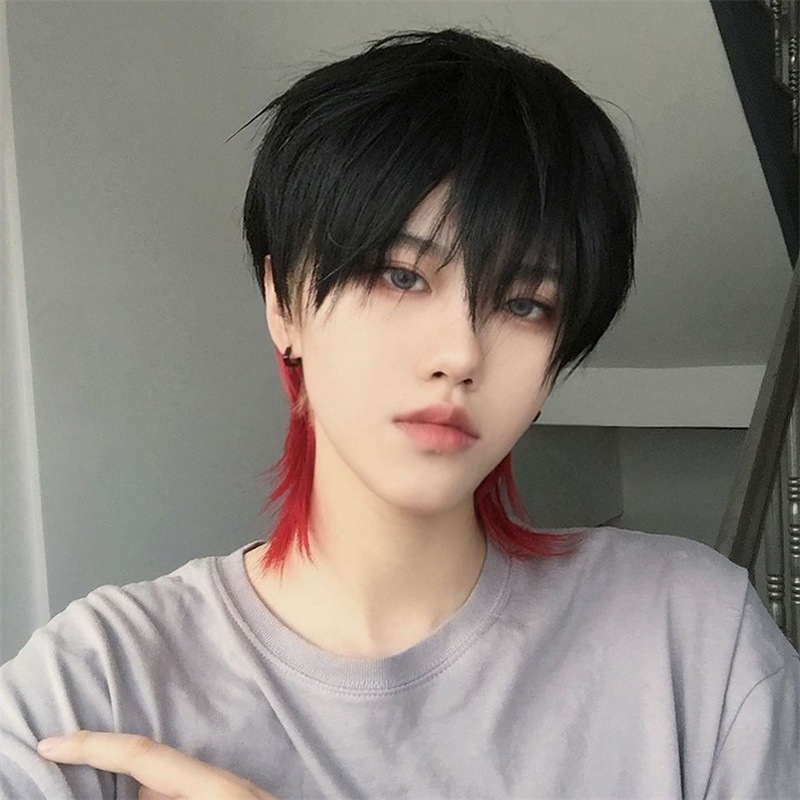 Wig Male and Female Wolf Tail Mullet Fish Head Bangs Wig Cos Short Hair ...