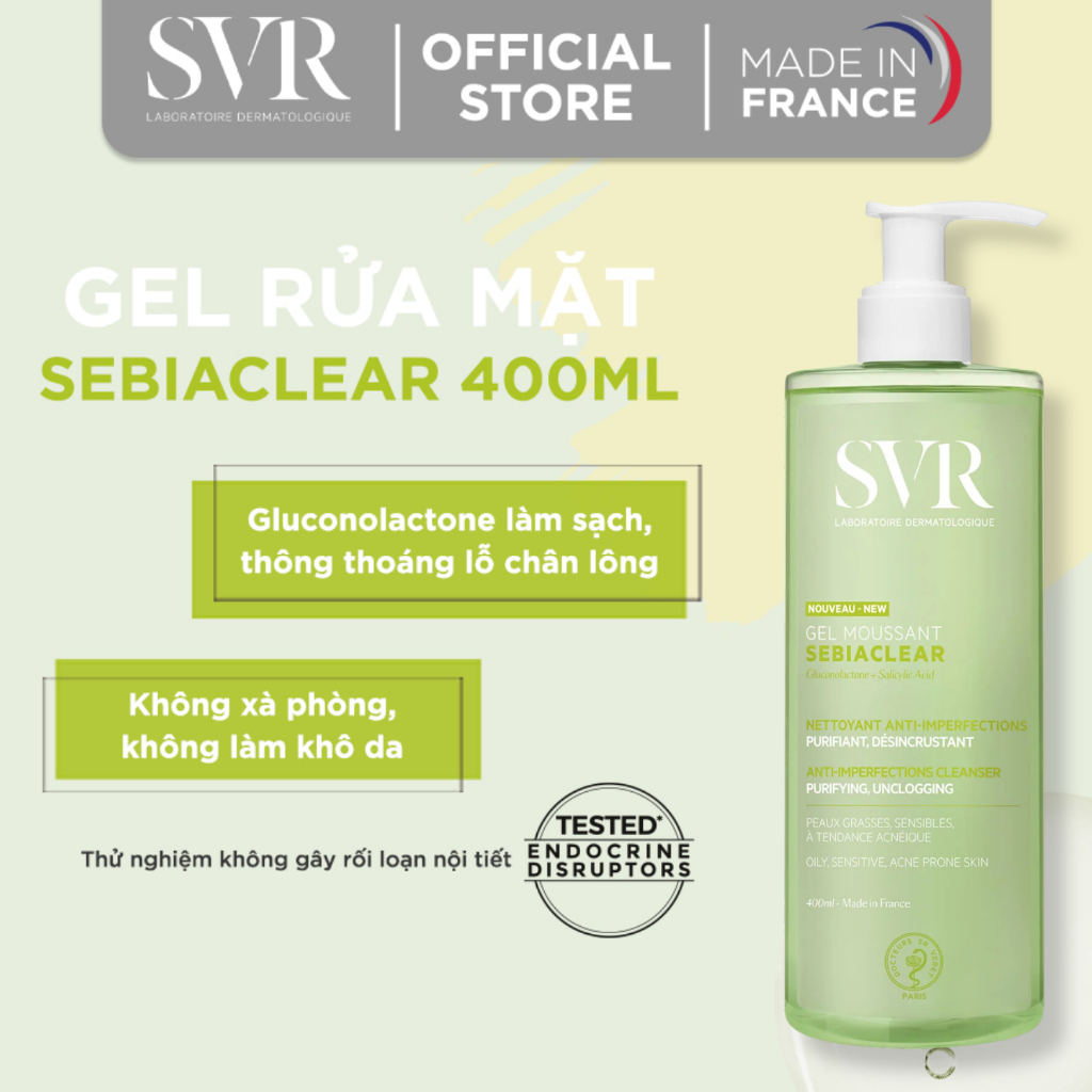 Gel rửa mặt SVR Sebiaclear Gel Mousant không chứa xà phòng, làm sạch & loại bỏ tế bào da chết