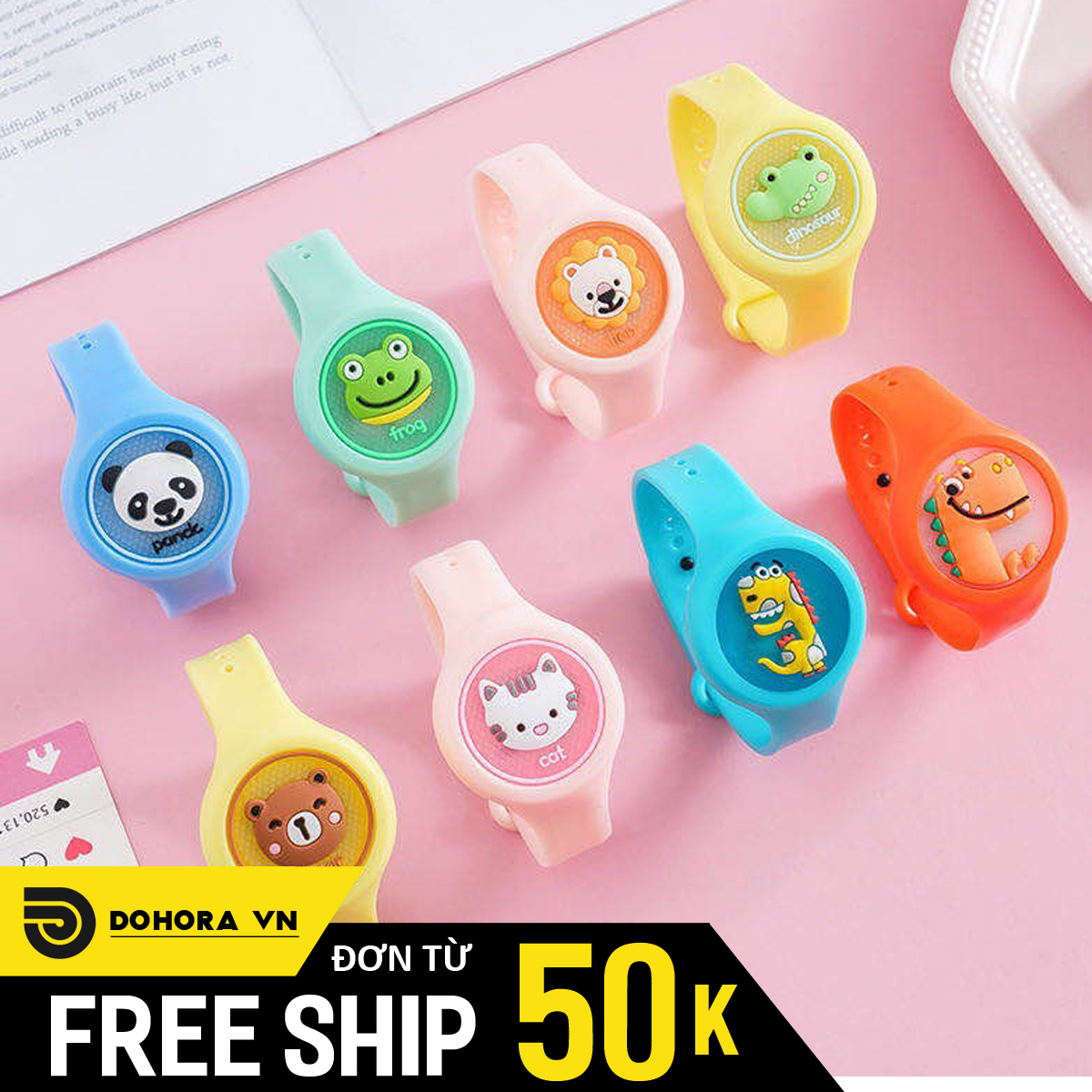Vòng tay chống muỗi bảo vệ sức khỏe em bé VT20, chất silicon có đèn phát sáng, icon hình con vật siêu xinh xắn