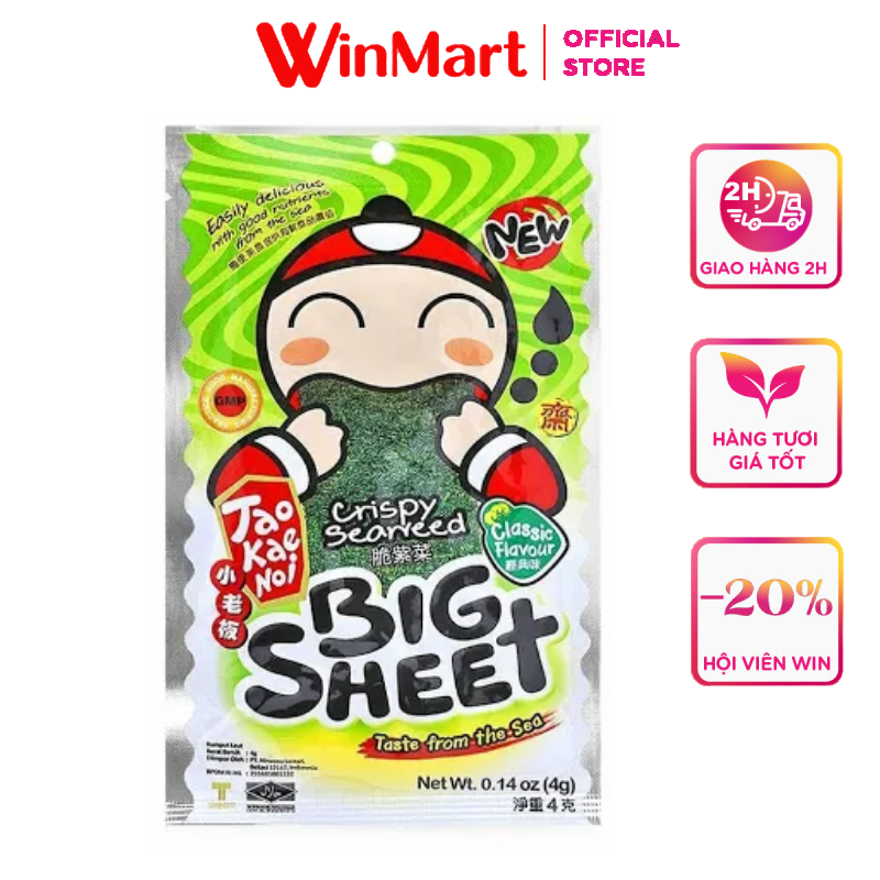 [Siêu thị WinMart] - Snack rong biển Tao Kae Noi Big Sheet vị truyền thống gói 3.2