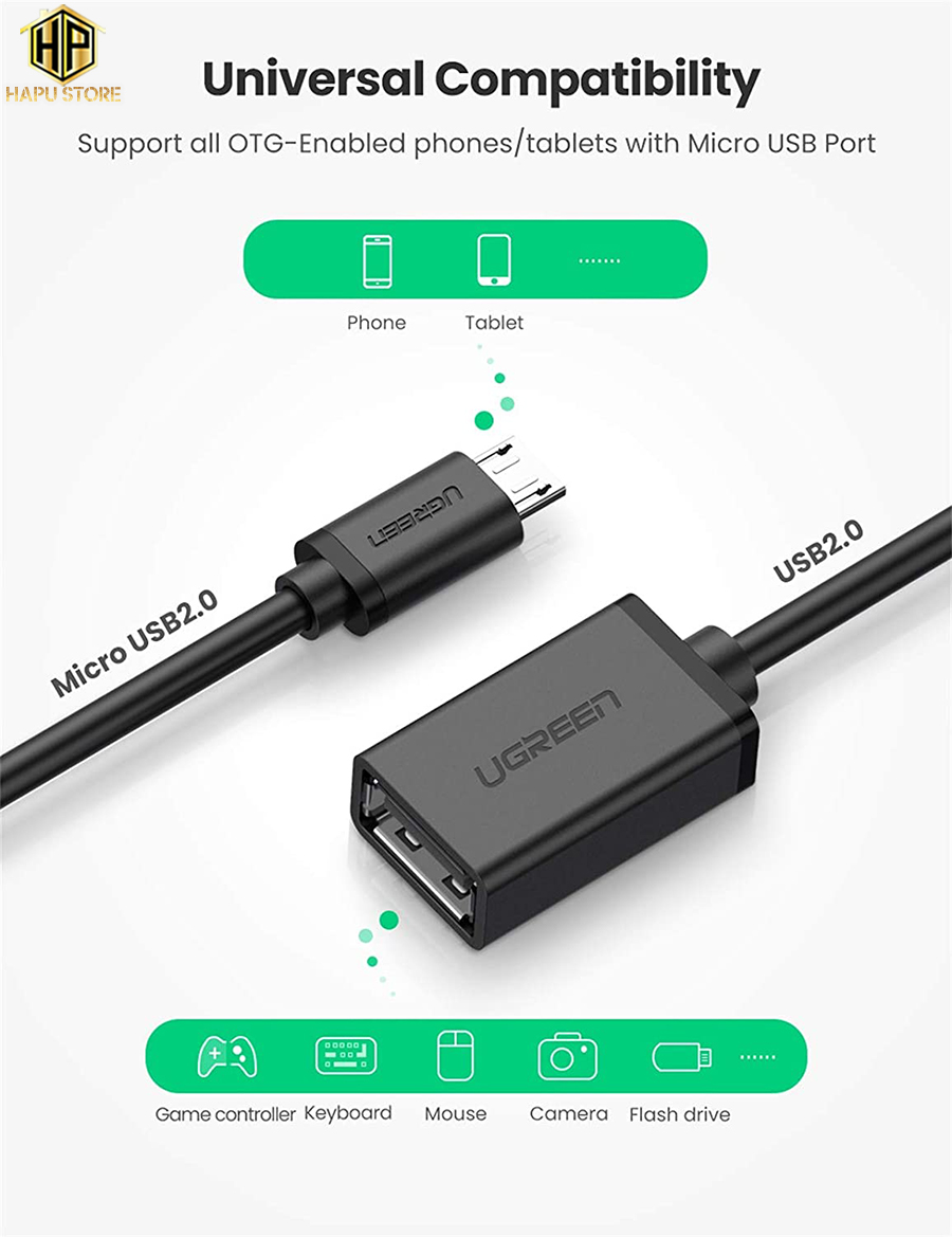 Cáp OTG USB To Micro USB Ugreen 10821 chính hãng - HapuStore