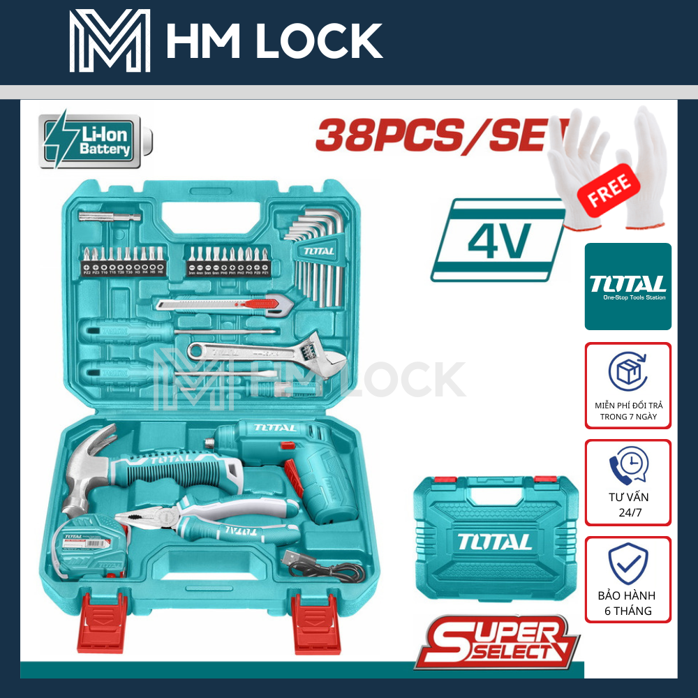 Bộ 38 món bao gồm máy siết vít dùng pin 4v total - hàng chính hãng - tsdli0402 - thkthp10386