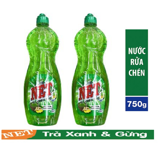 Combo 2 Chai  Nước rửa chén NET đậm đặc chiết xuất Trà gừng (750g x 2 chai)
