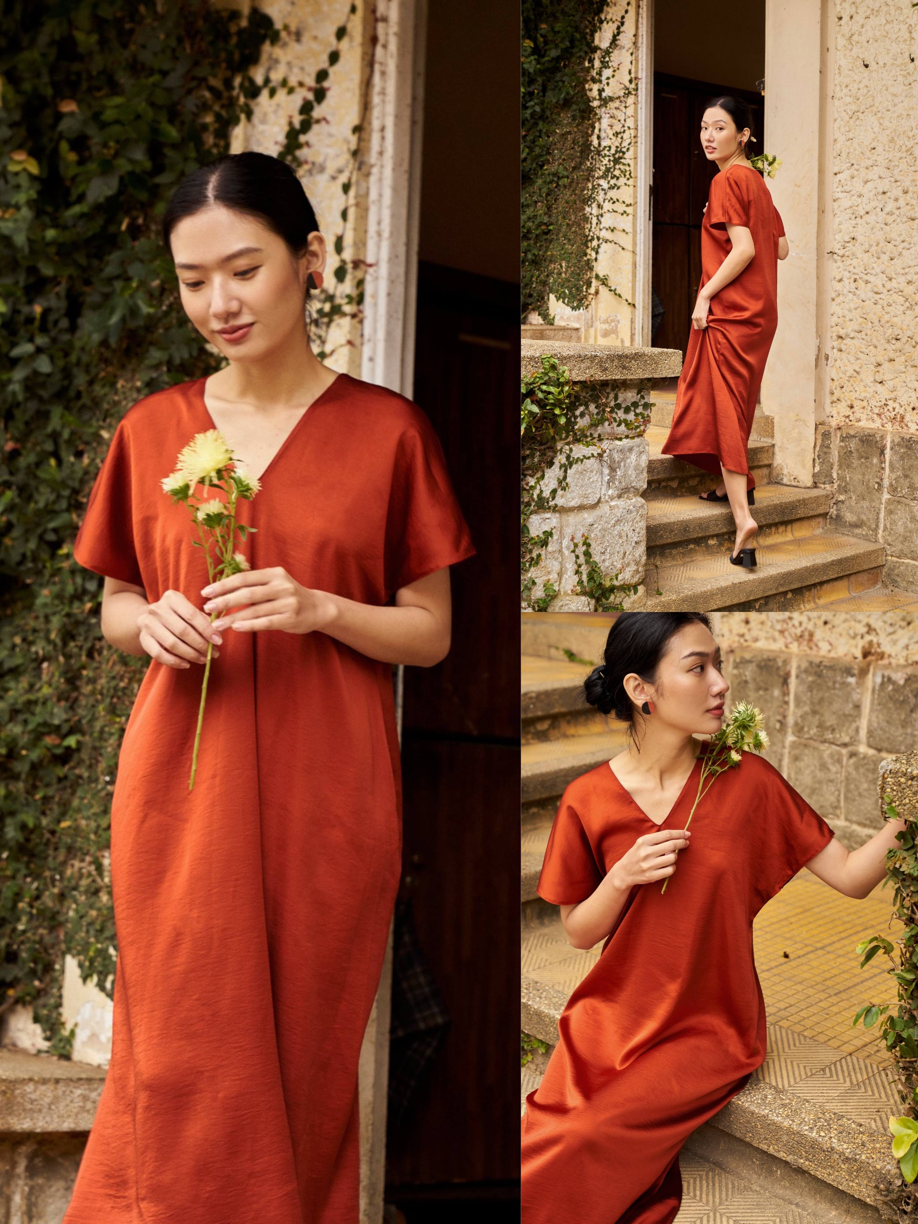 Đầm lụa dáng đuôi cá cổ tim Mauve Mermaid dress