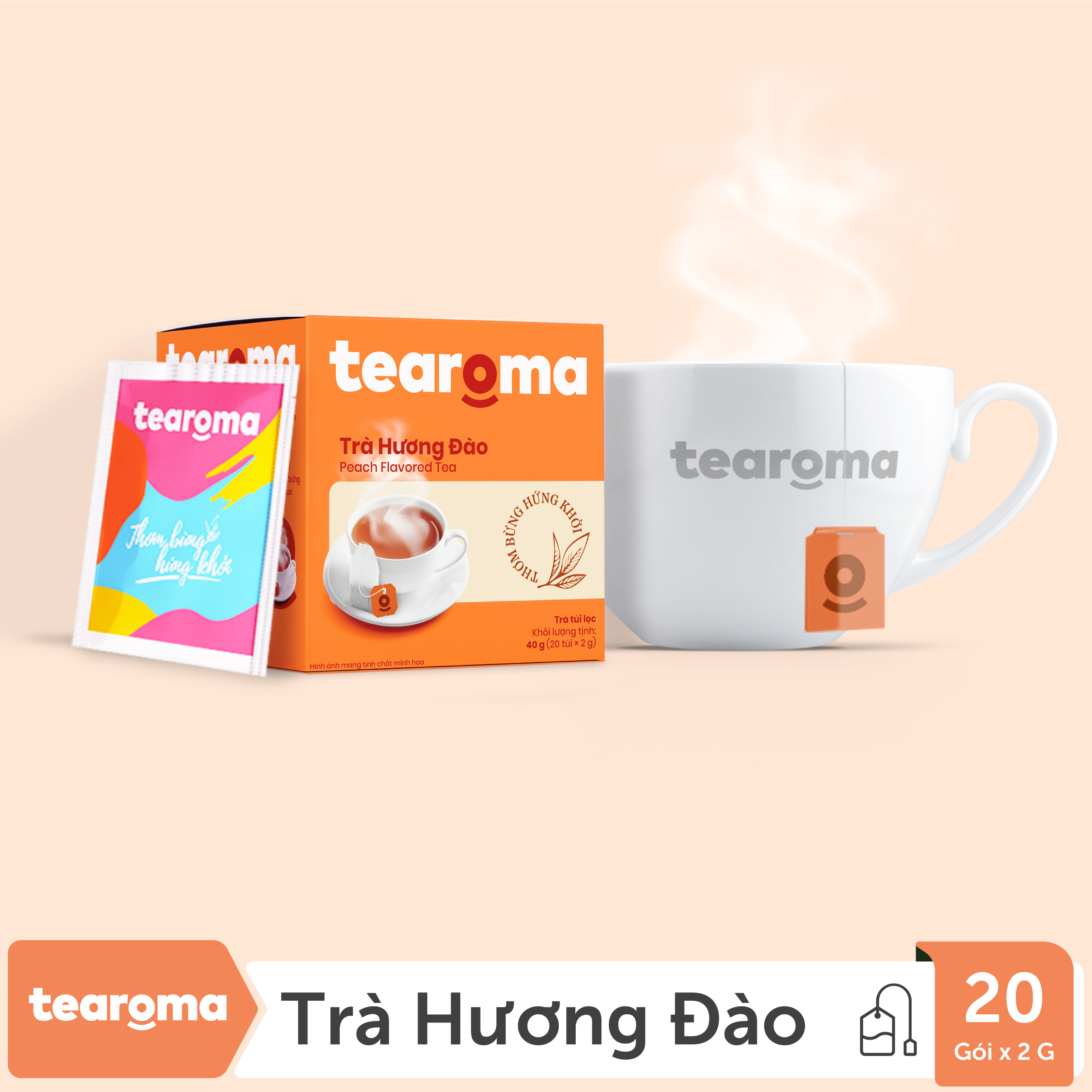 [Date T2/25] Trà túi lọc Đào Tearoma (Hộp 20gói x 2gr)