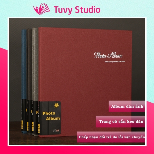 Album dán ảnh cao cấp cỡ 27x29 cm trang có sẵn keo dán, 2 lớp bìa bảo vệ, sang trọng, dán ảnh gia đình, ảnh cưới sẵn hàng tại Tú Vy Studio