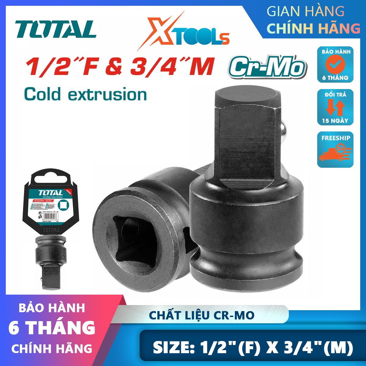 1/2 x 3/4 square socket adapter total