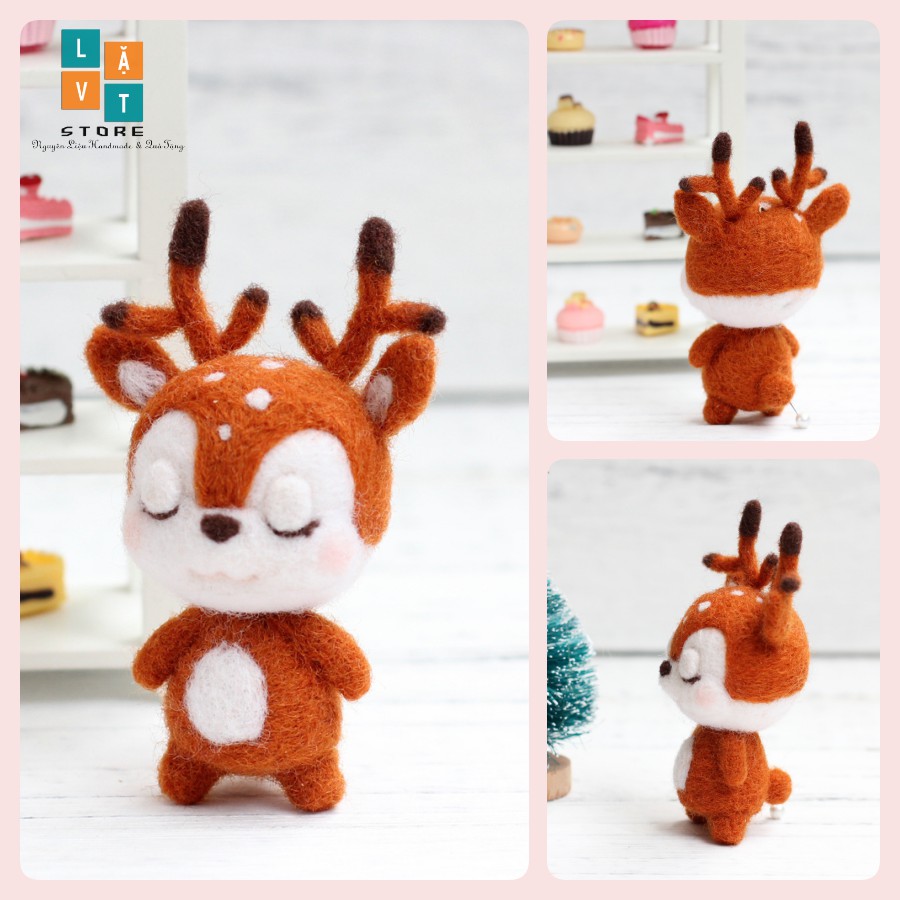 [HCM][Có Hướng dẫn làm] Kit Len chọc - Needle Felt bé Nai Ngủ Quên