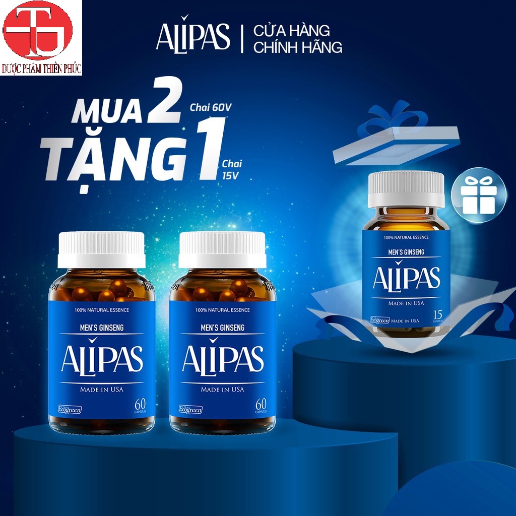   HCM  Sâm Alipas hộp 60 viên. Mua 2 tặng 1 Hộp 15 viên. Sản phẩm có tem nhập khẩu và tem chống hàng giả. 