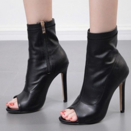 [HCM]Giày Boot Nữ Cao Gót Hở Mũi Cổ Ngắn Gbhn-01Bd