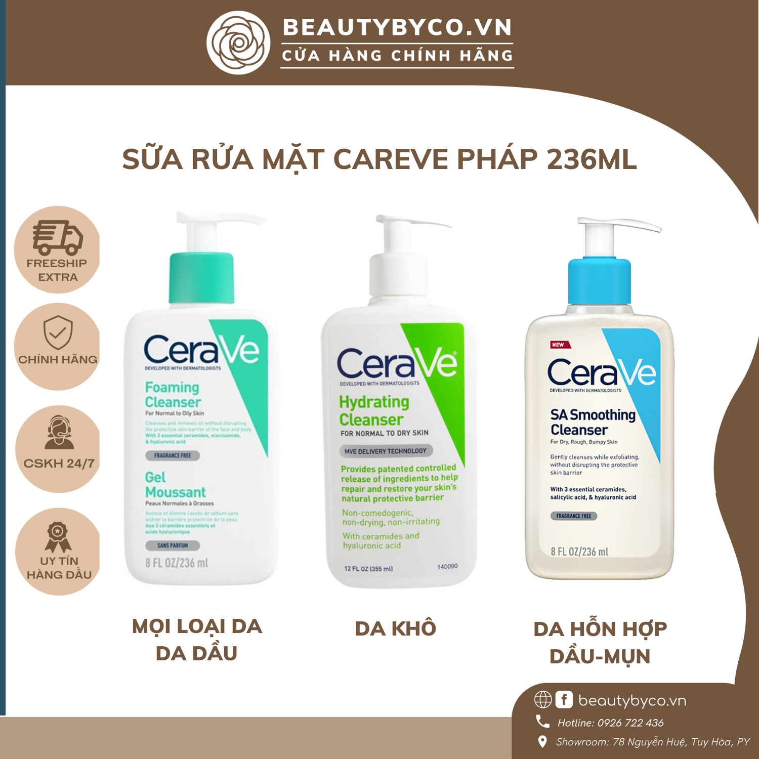 Sữa rửa mặt Cerave độ ph5.5 êm dịu, dưỡng ẩm, phục hồi da 236ml - Beautybyco