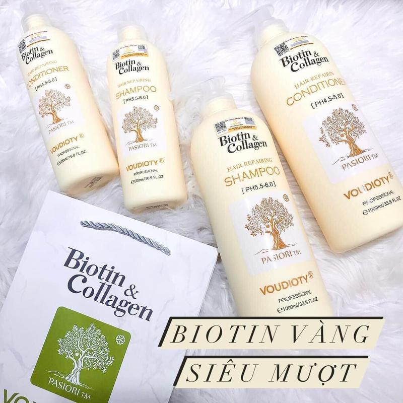 Cặp Dầu Gội Xả Biotin Collagen Vàng 1000ml